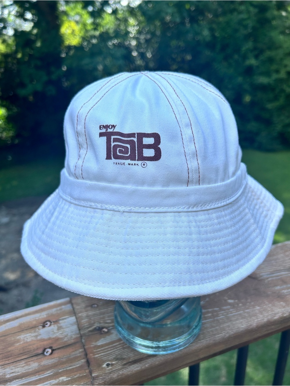Vintage Enjoy TaB Coca-Cola White Bucket Hat Gold Star Headwear 80s Promo Small